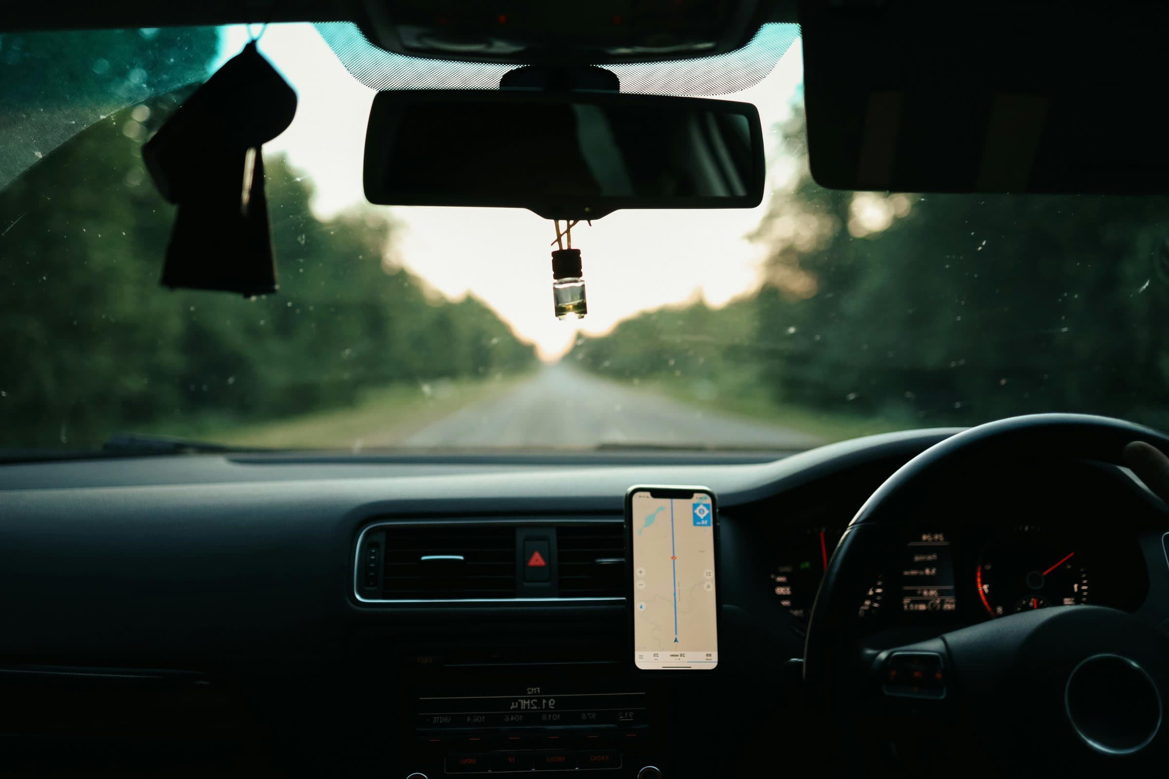 The road ahead through a company car windscreen on a clear day